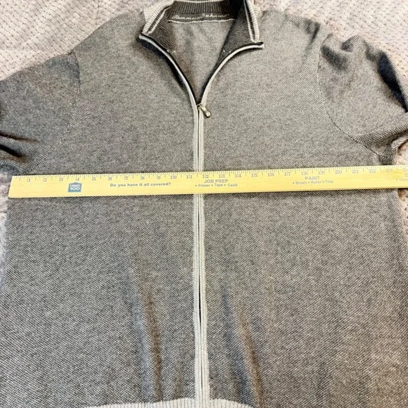 Tommy Bahama Mens XL Gray Cashmere blend Full Zip Sweater Elbow Patches Mockk - Picture 4 of 11